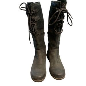 UGG Black Lace Up Boots with Suede Finish‎